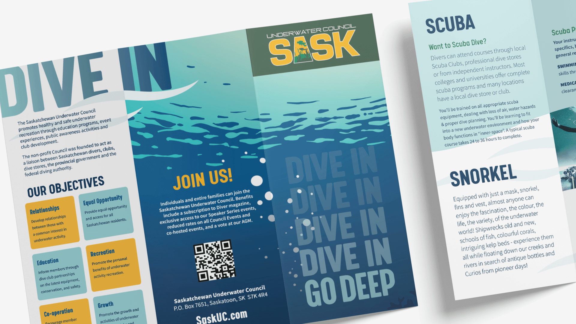 Amplify Digital Marketing Corporation, Saskatchewan Underwater Council, Print, Sask Underwater Council Trifold Brochure, Portfolio Image Saskatchewan Underwater Council, Print, Sask Underwater Council Trifold Brochure, Portfolio Image